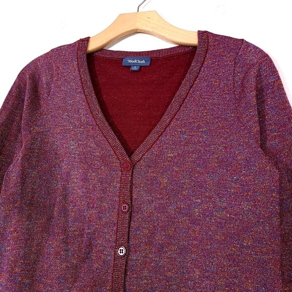 NEW Modcloth Charter School Metallic Button Down Cardigan Sweater Burgundy Small - Picture 3 of 9